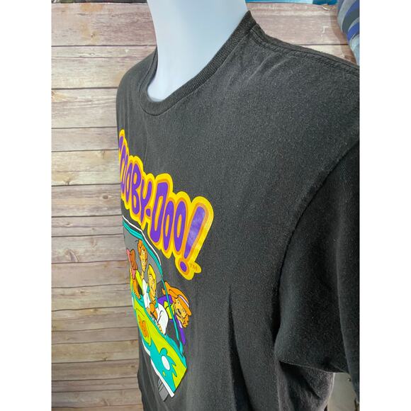 Vintage 90s Mens Medium Faded Spell Out Scooby Doo Cartoon T-Shirt Black Cotton - Picture 9 of 10